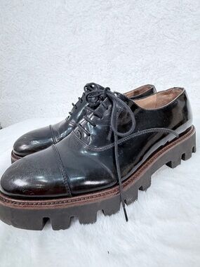 Calpierre Black Lug Sole Oxford Shoes Cap Toe Chunky Platform Italy Womens 6